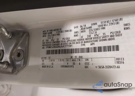 2018 Ford Escape Se from USA, damaged, VIN 1FMCU9GD6JUC77191